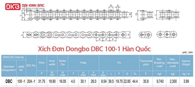 Xích Đơn Dongbo DBC 100-1 Hàn Quốc