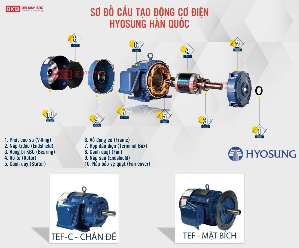 động cơ bơm nước 0.75kw 1hp hyosung hàn quốc