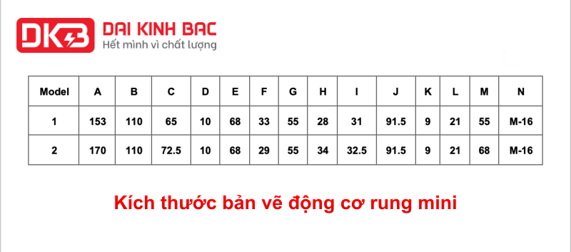 Kích thước bản vẽ động cơ rung mini