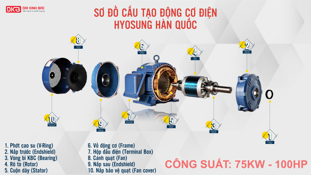 Động cơ điện Hyosung 75KW - 100HP 4P 4 Cực - Hàn Quốc