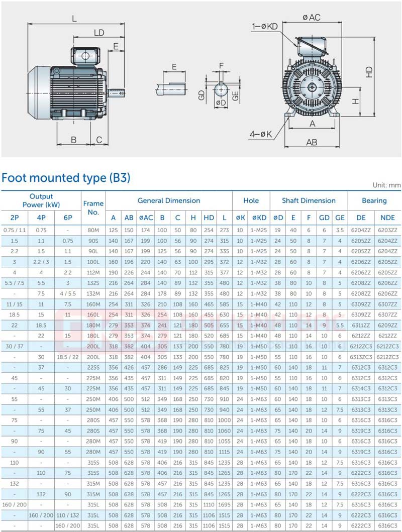 Motor Điện 3 Pha 0.75KW- 1HP 6P 6 Cực - Hyosung Hàn Quốc