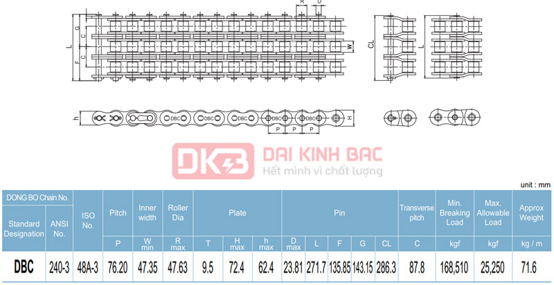 Xích 3 Dãy Dongbo DBC 240-3 Hàn Quốc