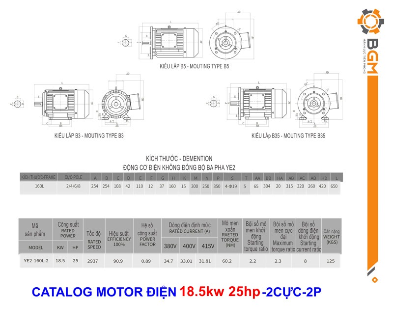 catalog motor điện 18.5kw-25hp-2cực-2p