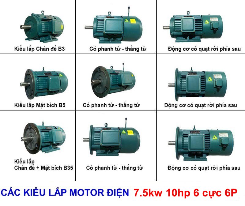 các kiểu lắp và dòng khác của Motor Điện BGM 7.5kw 10hp 6p