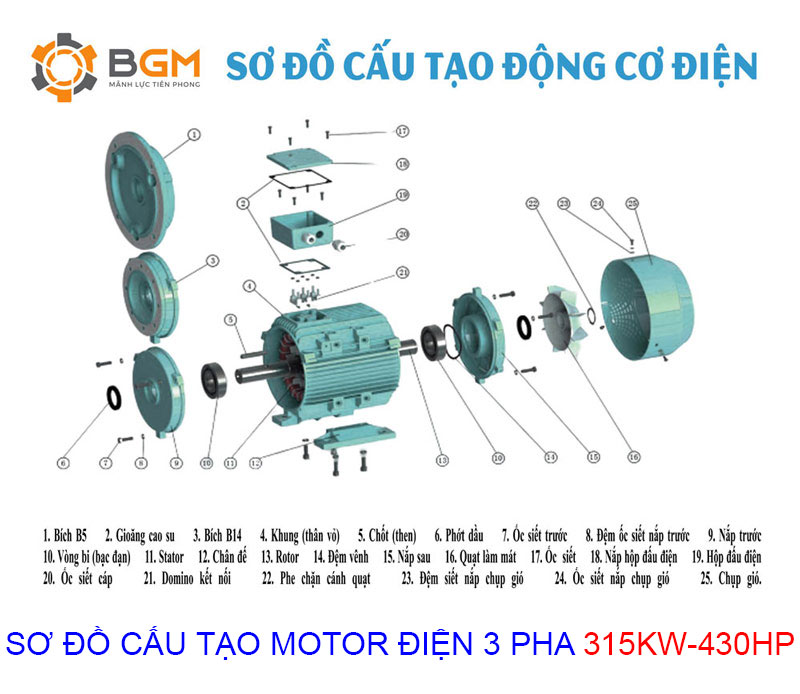 sơ đồ cấu tạo motor điện 3 pha 315kw 430hp