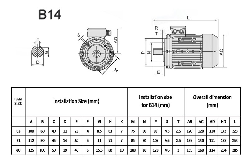 Bản vẽ thông số Motor Điện 3 Pha 0.18KW - 0.25HP