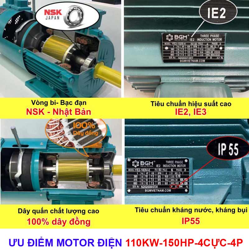 ưu điểm motor điện 110kw - 150hp 4 CỰC