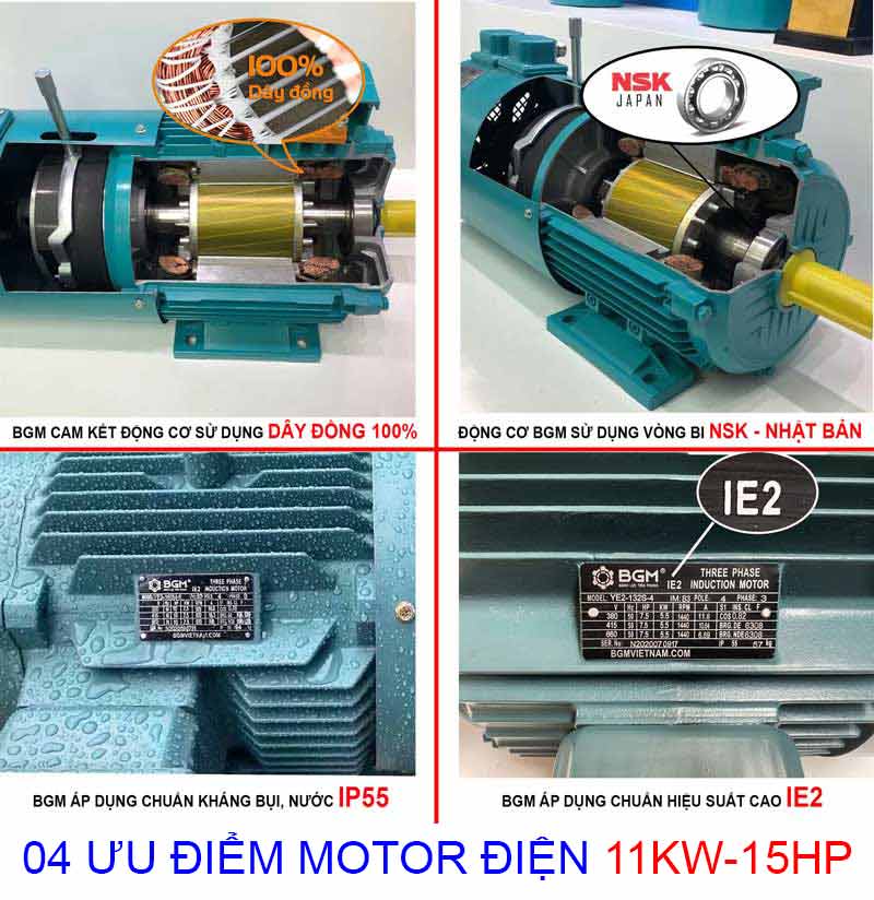 ưu điểm của Motor điện 11kw 15hp 2 cực 2p