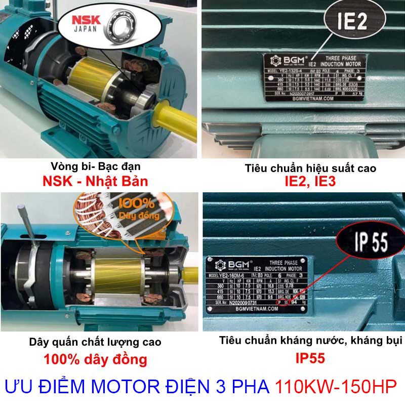 ưu điểm motor điện 3 pha 110kw 150hp