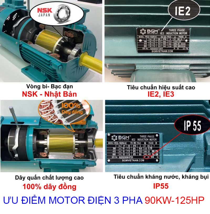 ưu điểm motor điện 3 pha 90Kw 125hp
