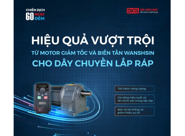 HIỆU QUẢ VƯỢT TRỘI TỪ MOTOR GIẢM TỐC VÀ BIẾN TẦN WANSHSIN CHO DÂY CHUYỀN LẮP RÁP