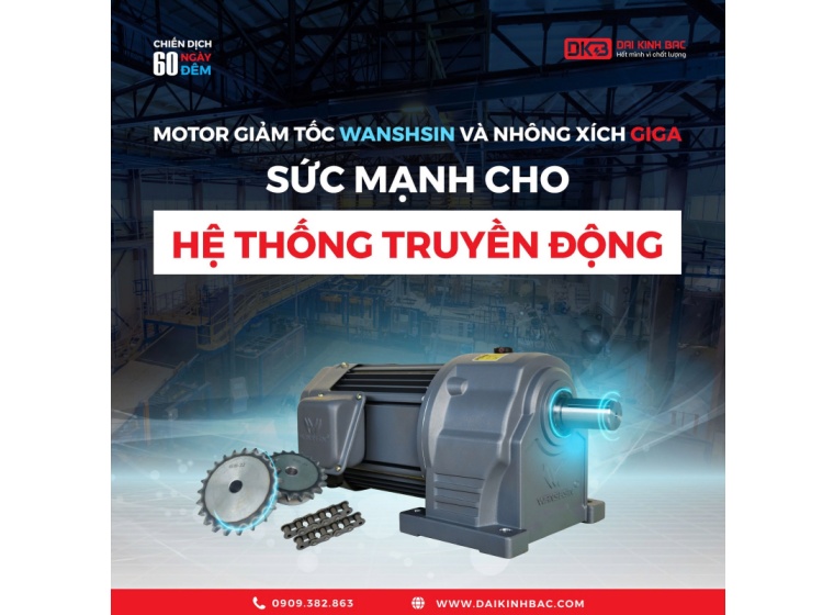 MOTOR GIẢM TỐC WANSHSIN VÀ NHÔNG XÍCH GIGA: SỨC MẠNH CHO HỆ THỐNG TRUYỀN ĐỘNG